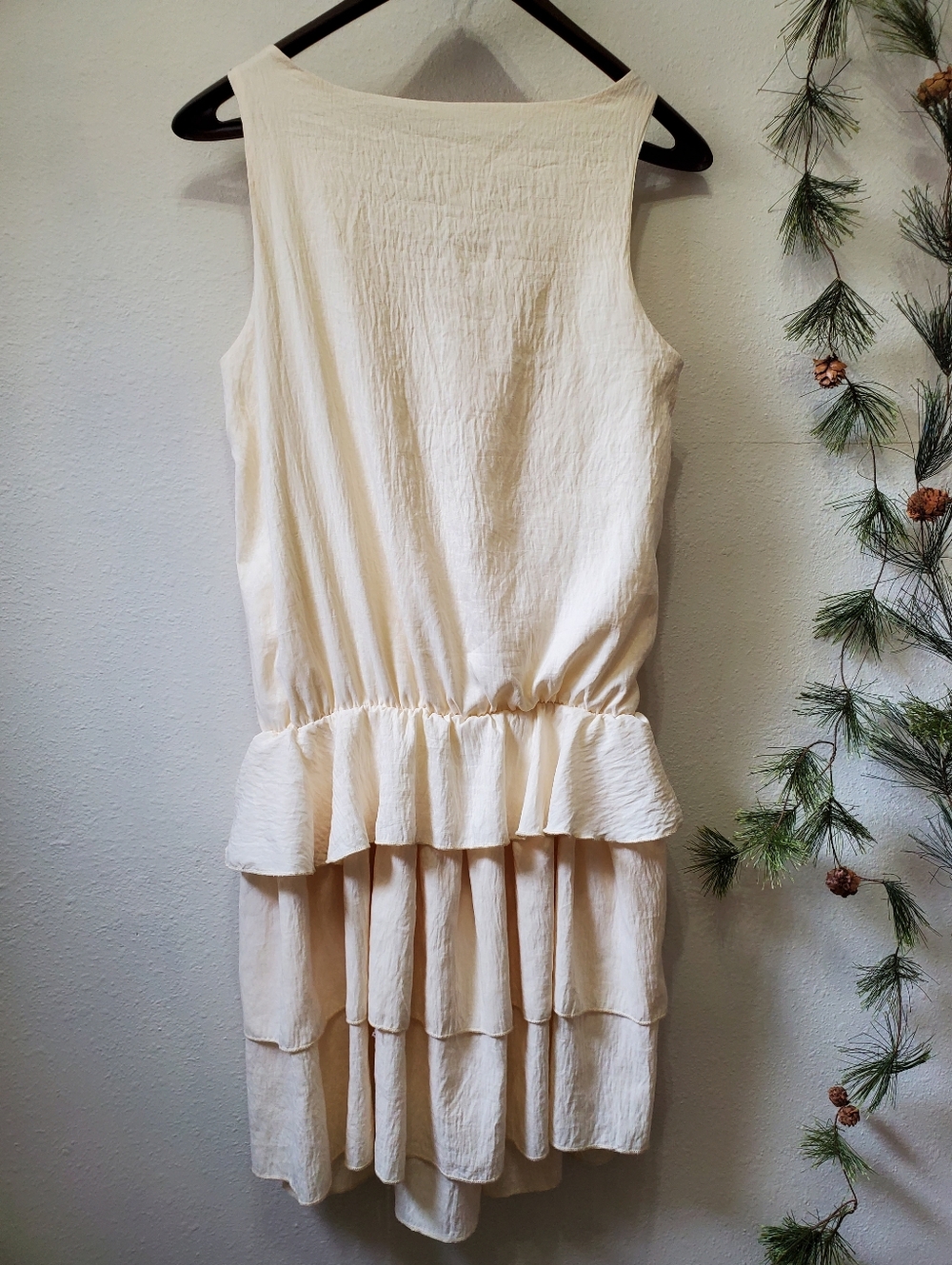 Crinkled Drop-waist Tiered Ruffle Midi Dress Minimalist Boho Cream - Picture 2 of 9